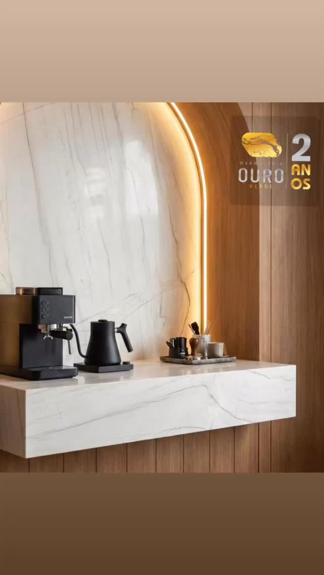 Nicho em quartzito com iluminação embutida — Áreas Gourmet · Espaço Café · Projeto Residencial